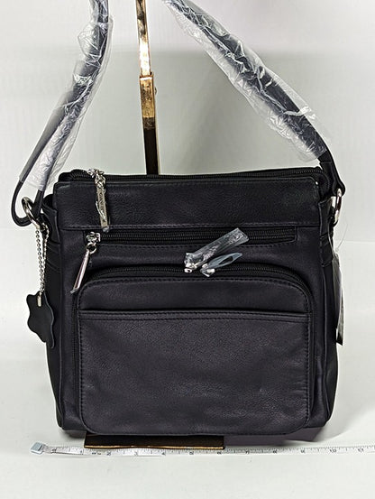 Giani Bernini Women's Black Nappa Leather Front Zip Crossbody (MSRP $130)