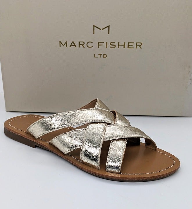 MARC FISHER LTD ROONY WOMENS LEATHER METALLIC SLIDE SANDALS Size 6 M