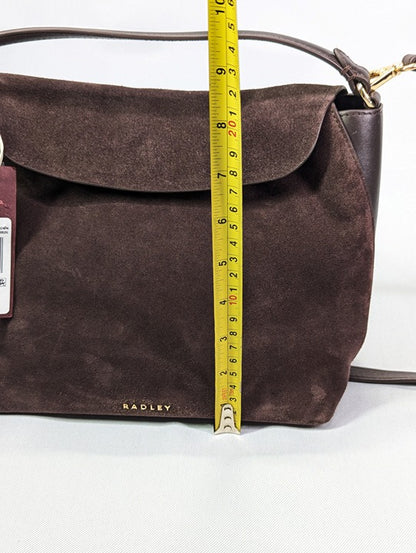Radley London City Road Women's Flapover Grab Bag Dark Oak Suede (MSRP $288)