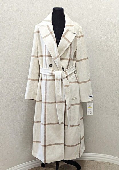 DKNY Women's Plaid Maxi Belted Notch Collar Coat Size M (MSRP $350)