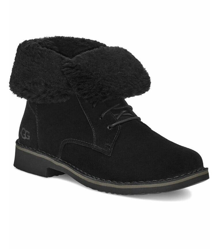 UGG Quincy Faux Shearling Lined Combat Black Boots Size 5.5