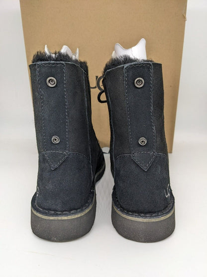 UGG Quincy Faux Shearling Lined Combat Black Boots Size 5.5