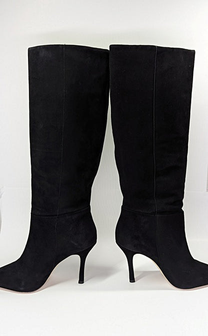 Larroude Kate Heels Boots Black Suede Knee High Stiletto Size 9 (MSRP $525)