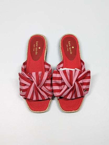 Kate Spade Women's Caliana Pink Red Striped Bow Flat Sandals Size 5.5 MSRP $138