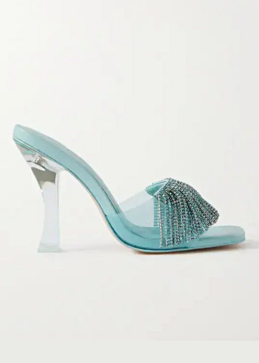 Cult Gaia Lana Pale Sky Sandals with Rhinestone Fringe Size 36 (MSRP $568)