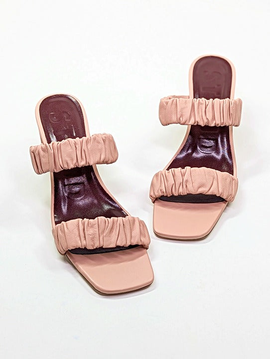 STAUD Women's Frankie Ruched Sandals Dark Blush Leather Size 37 (MSRP $325)