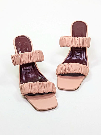 STAUD Women's Frankie Ruched Sandals Dark Blush Leather Size 37 (MSRP $325)