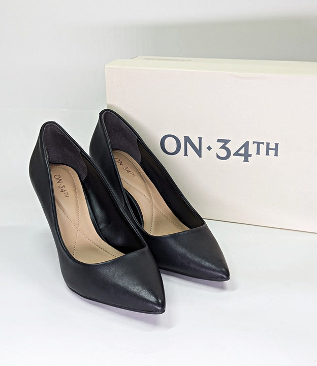 On 34th Women's Jeules Black Leather Pointed-Toe Pumps Size 9.5 (MSRP $80)