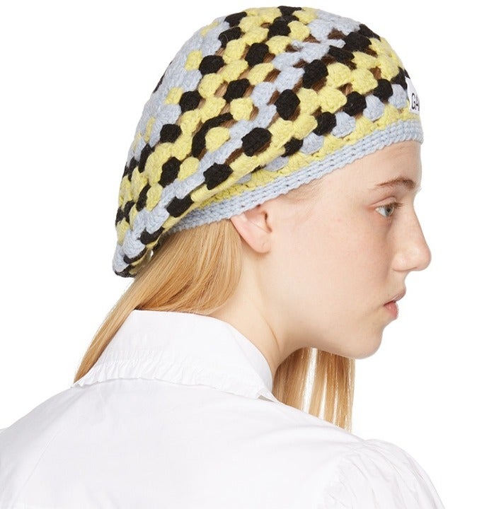 Ganni Women's Lambswool Crochet Beret Tricolor (MSRP $195)