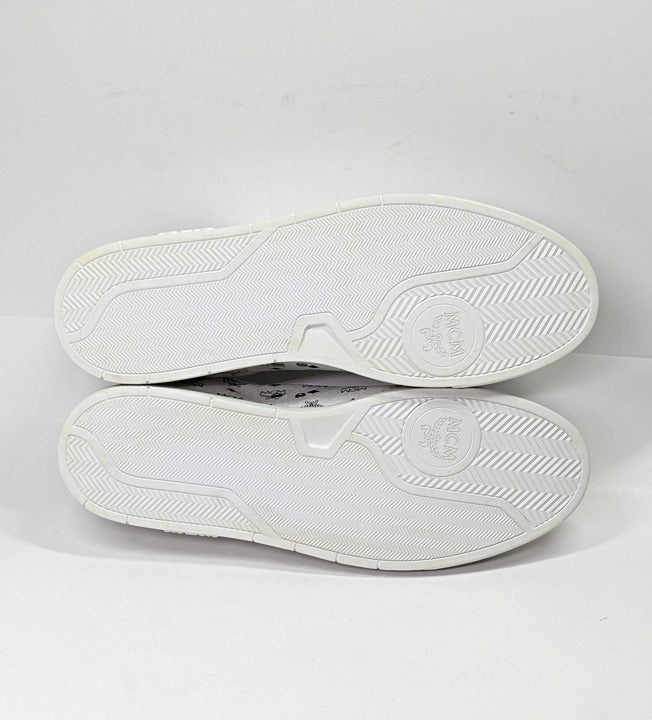 MCM Men's Terrain Derby Visetos Logo White Leather Sneaker Size 46 (MSRP $450)