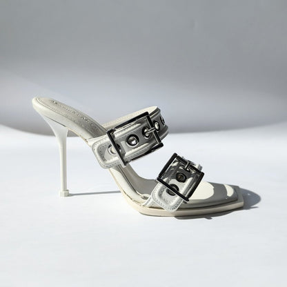 Alexander McQueen Punk Double-Buckle White Leather Sandals Size 39.5 MSRP $1,390