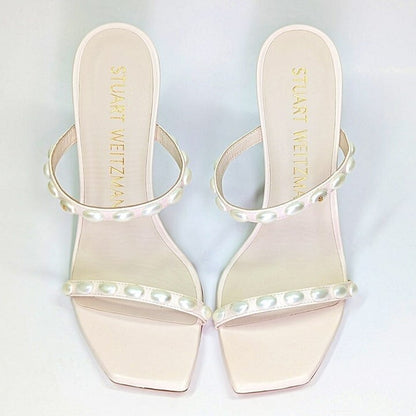 Stuart Weitzman Women's Aleena Pearlita 100 Heel Sandals Size 38.5 MSRP $525