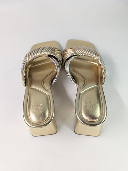 Marc Fisher LTD Cherrie Women's Gold Leather Slide Sandal Size 8.5 (MSRP $150)