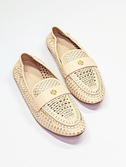 Tory Burch Women's Woven Ballet Loafers Brie Spark Gold Size 7 (MSRP $378)