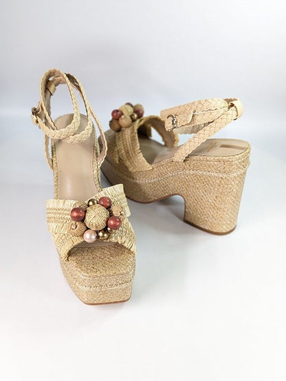 Sam Edelman Women's Tate Woven Raffia Ankle-Strap Platform Size 9.5 (MSRP $170)