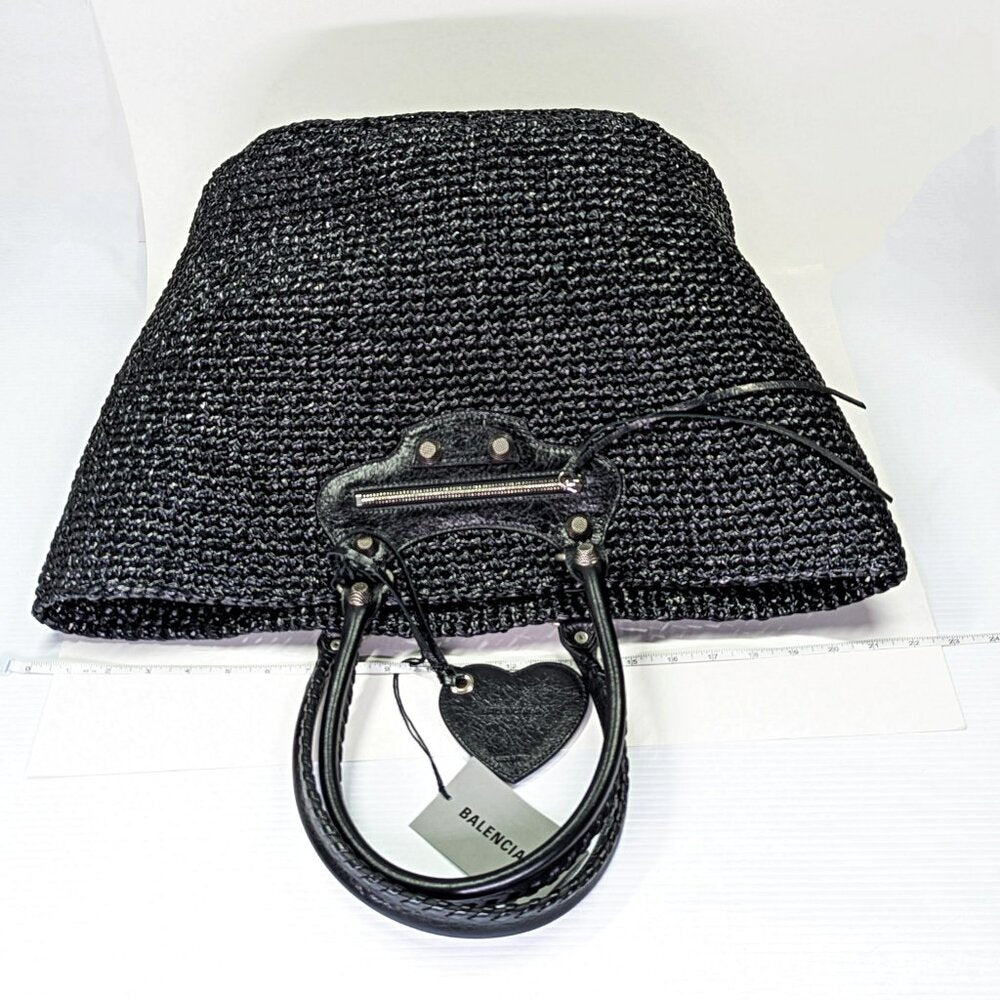 Balenciaga Women's Large Le Cagole Panier Black Raffia Tote Bag (MSRP $1,750)