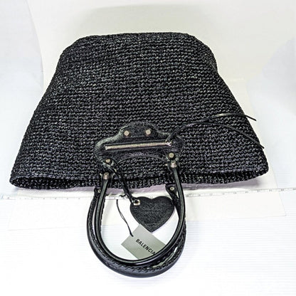 Balenciaga Women's Large Le Cagole Panier Black Raffia Tote Bag (MSRP $1,750)