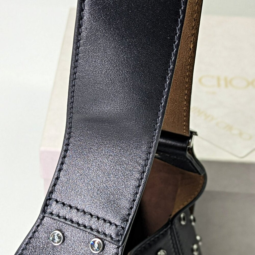 Jimmy Choo Diamond Hobo Black Leather Crystal Shoulder Bag (MSRP $1,595)