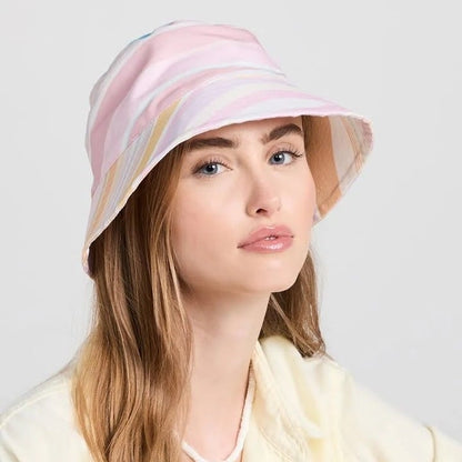 Kerri Rosenthal Women's Mirage Bucket Hat Cotton Pink Multi O/S (MSRP $128)