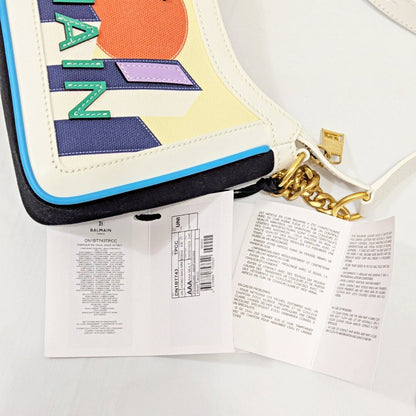 Balmain B-Army Postcard Canvas & Leather Shoulder Hobo Bag (MSRP $1,850)