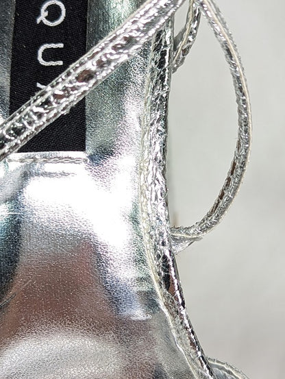 Aqua Chance Strappy Open Toe Platform Block Heels Silver Size 8 (MSRP $118)