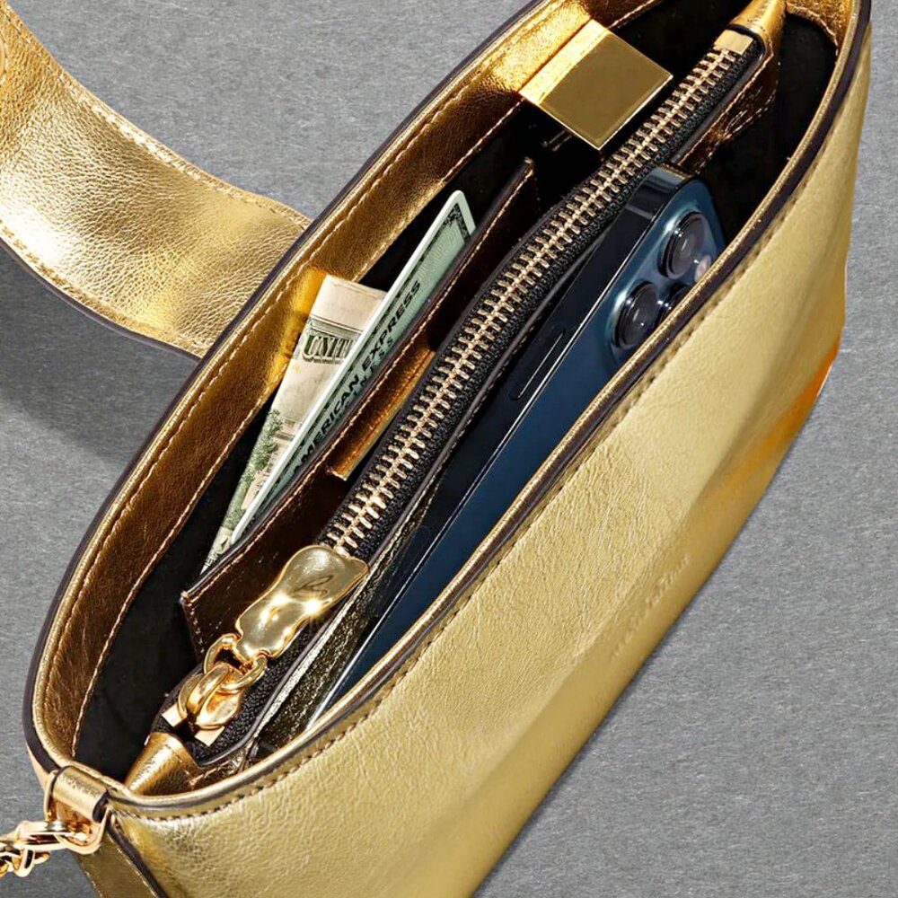 Alexis Bittar The Crumple Convertible Crossbody Bag in Gold Leather (MSRP $395)