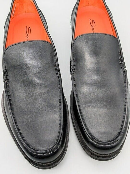 Santoni Faith Men's Black Leather Loafers Almond Toe Size 8 (MSRP $750)