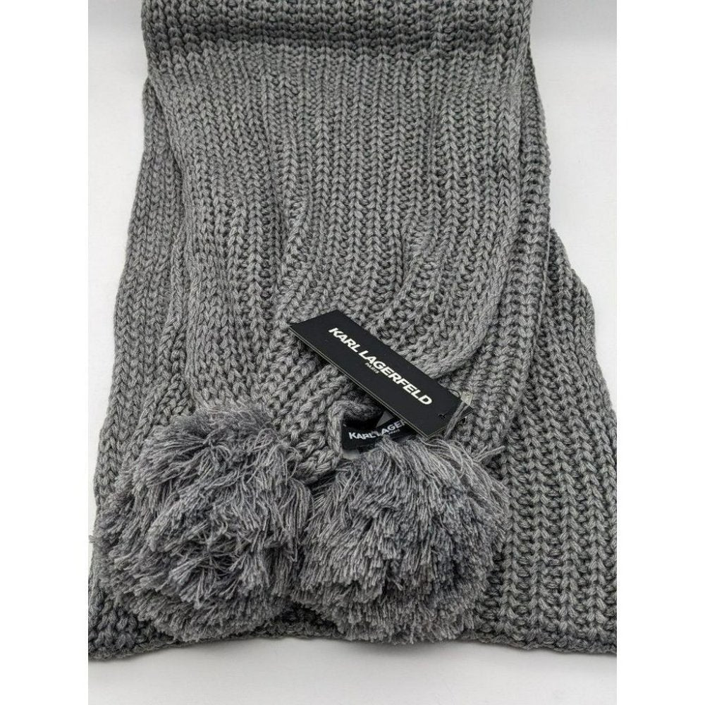 Karl Lagerfeld Women's Gray Scarf Double Pom O/S (MSRP $98)