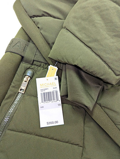 Michael Kors Women's Plus Size Belted Olive Hooded Puffer Coat Size 1X MSRP $350