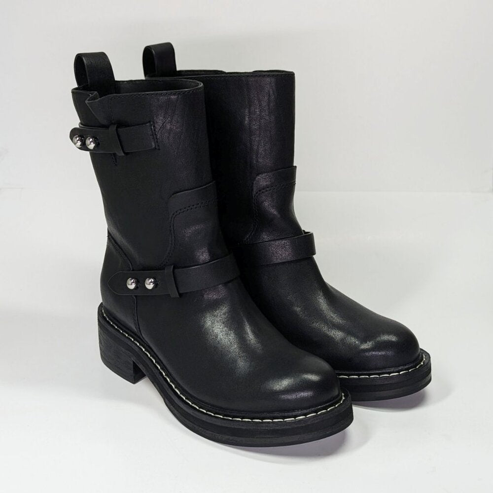 Rag & Bone Women's RB Moto Studded Pull On Boots Black Size 8.5 (MSRP $595)