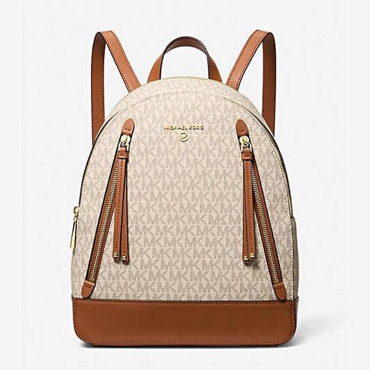Michael Kors Brooklyn Medium Logo Backpack in Vanilla / Acorn (MSRP $298)