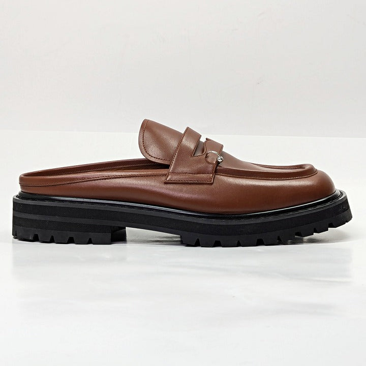 Marni Men’s Brown Leather Piercing 2.0 Chunky Sabot Loafers Size 44 (MSRP $935)