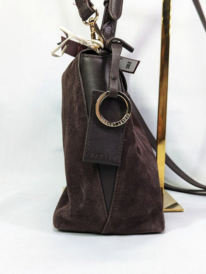 Radley London City Road Women's Flapover Grab Bag Dark Oak Suede (MSRP $288)