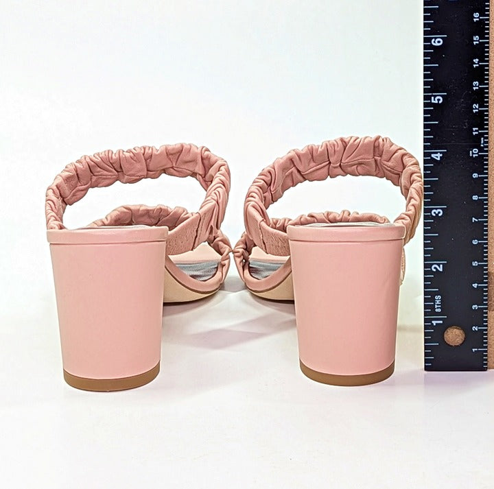 STAUD Women's Frankie Ruched Sandals Dark Blush Leather Size 37 (MSRP $325)