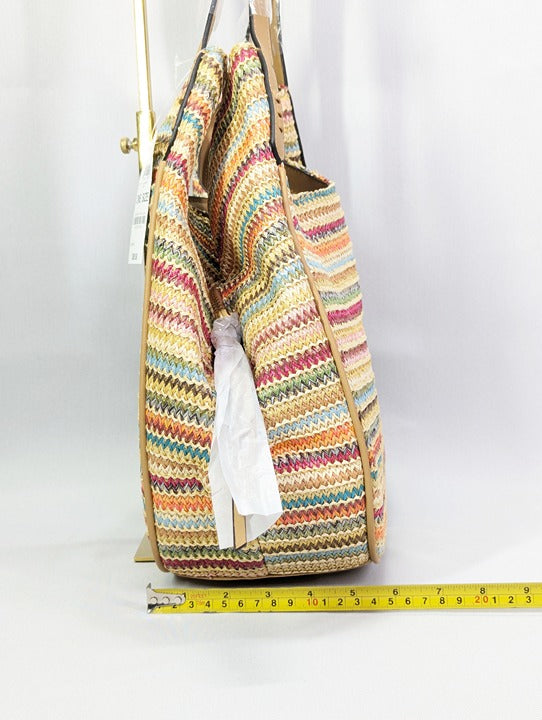 Style & Co Women's Straw Medium 4-Poster Tote Multi Stripe (MSRP $90)
