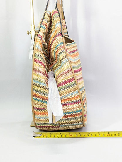 Style & Co Women's Straw Medium 4-Poster Tote Multi Stripe (MSRP $90)