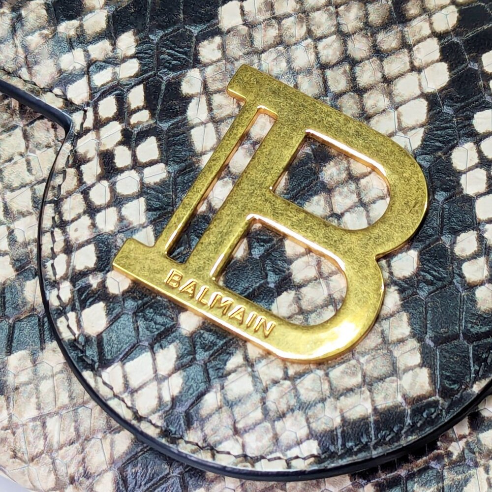 Balmain B-Buzz Snakeskin-Embossed Leather Gold Chain Clutch Wallet (MSRP $1,095)