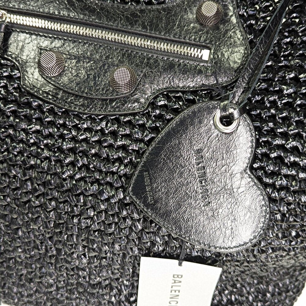 Balenciaga Women's Large Le Cagole Panier Black Raffia Tote Bag (MSRP $1,750)