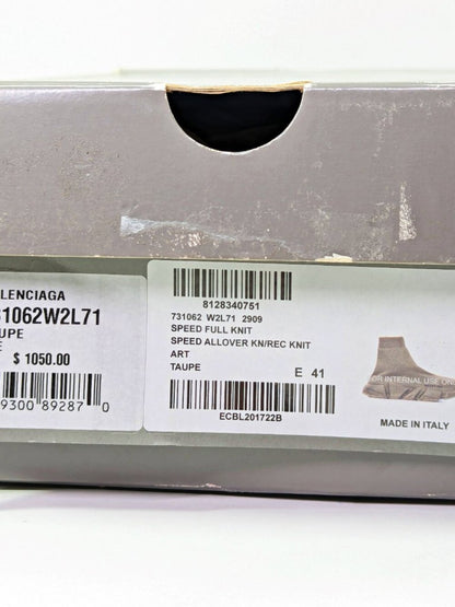 Balenciaga Men’s Speed Allover Knit Sneakers in Taupe Size 41 (MSRP $1,050)