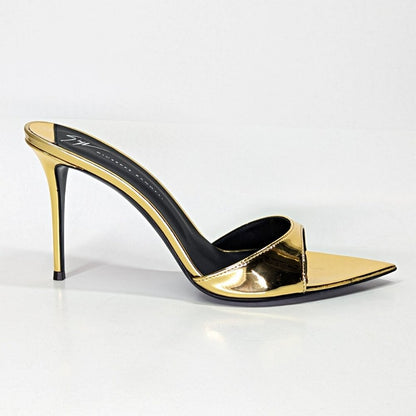 Giuseppe Zanotti Intrigo 90mm Gold Patent Mule Sandals Size 41 (MSRP $795)