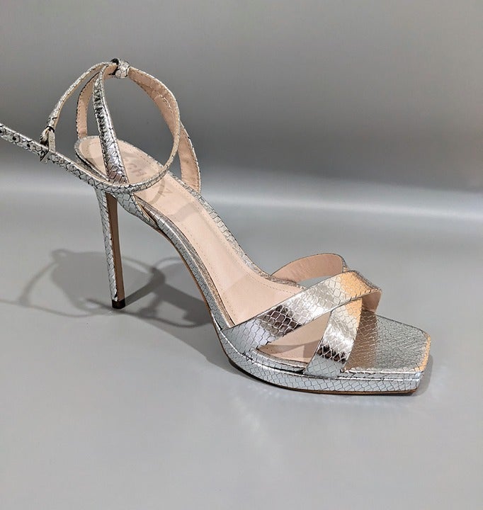 Schutz Women's Ava Rose Leather Slingback Sandals Silver Size 10 (MSRP $185)