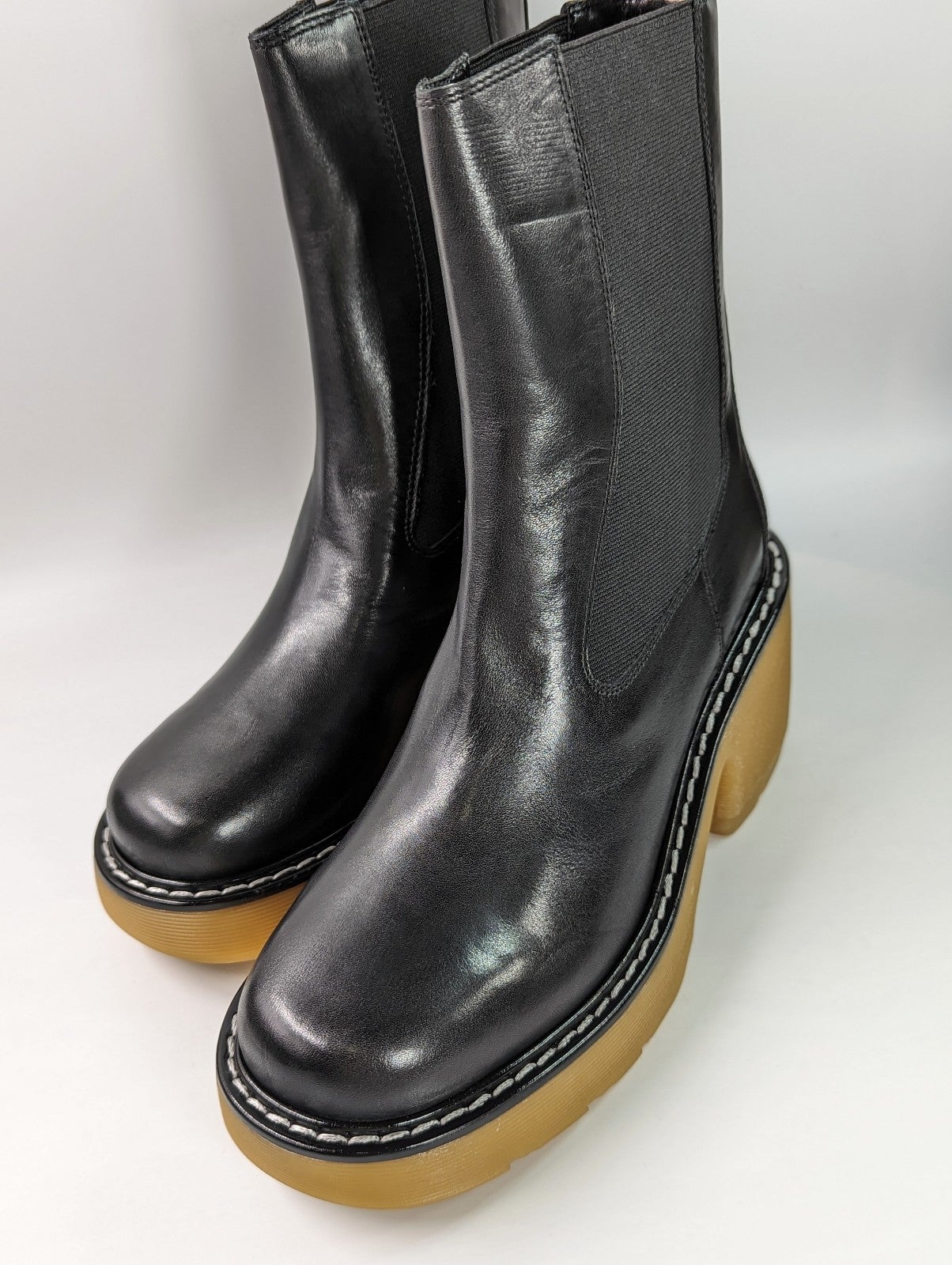 Marc Fisher Women's Fredy Black Leather Lug Sole Boot Size 8 M (MSRP $229)