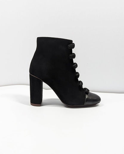 See By Chloé Gisele Black Bow Almond Toe Suede Heel Boots Size 36.5 (MSRP $445)