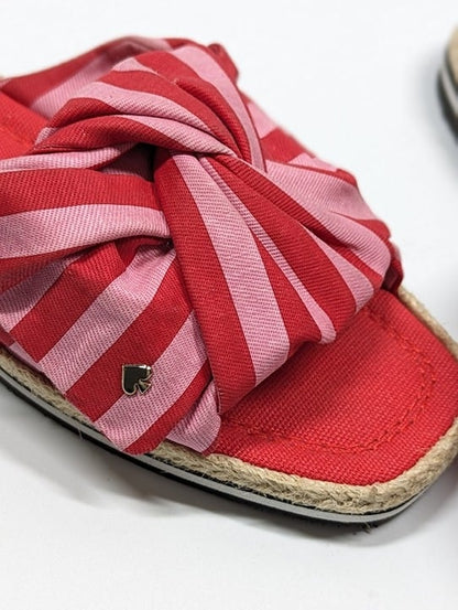 Kate Spade Women's Caliana Pink Red Striped Bow Flat Sandals Size 5.5 MSRP $138