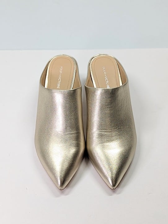 Pour La Victoire Women's Korrine Leather Heel Mules Champagne Size 7.5 MSRP $245