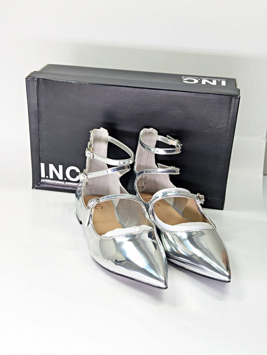 I.N.C. International Concepts Valan Silver Triple Straps Flats Size 9 MSRP $80