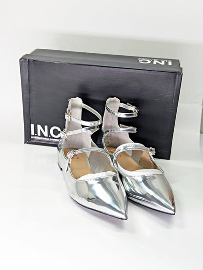 I.N.C. International Concepts Valan Silver Triple Straps Flats Size 9 MSRP $80