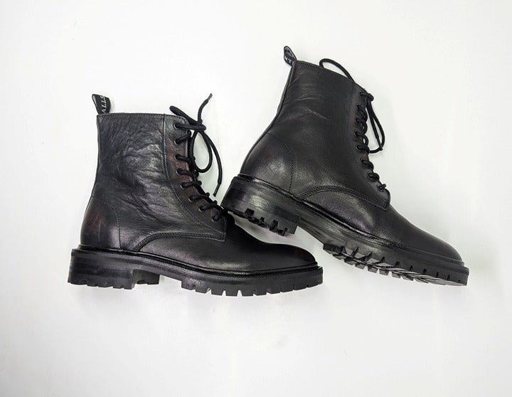 AllSaints Tobias Men's Lace-Up Washed Leather Boots Dark Brown Size 7 MSRP $358