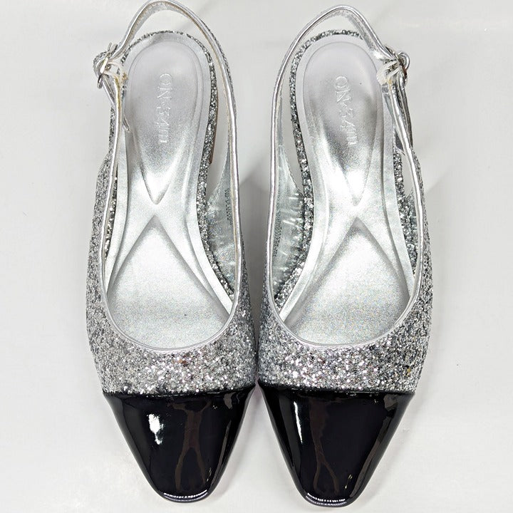 On 34th Women's Avril Capped-Toe Silver Glitter Slingback Flats Size 7 MSRP $70