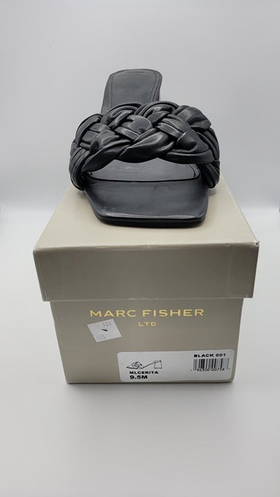 MARC FISHER WOMEN'S CERITA BLOCK HEEL SLIP ON SANDAL BLACK SIZE 9.5 MSRP $160